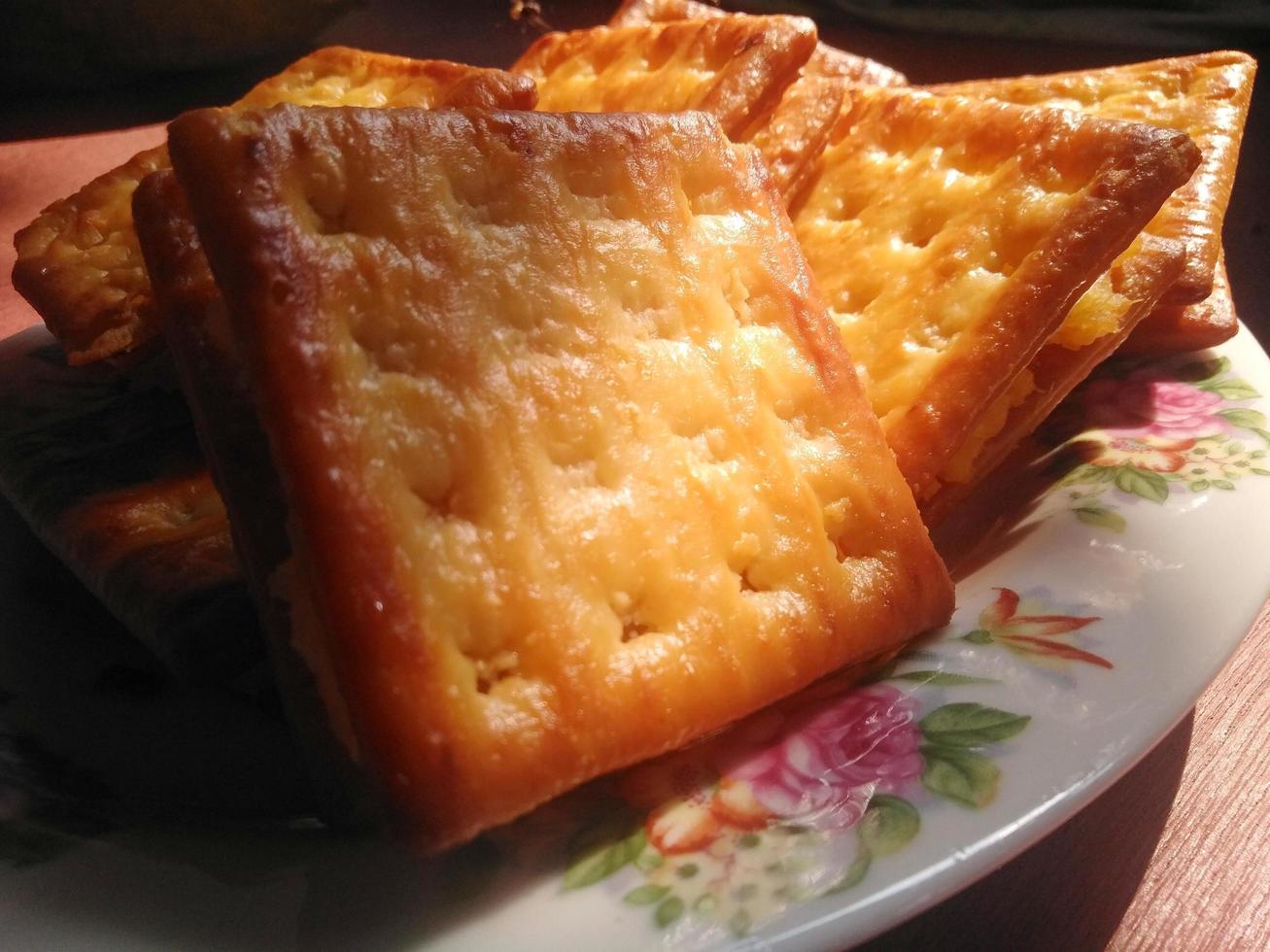 snack crackers filled with fermented cassava made by mother, for breakfast. photo