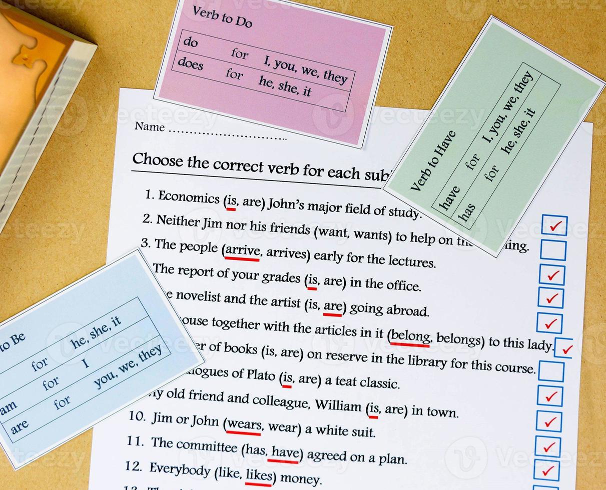 check mark box next to english exercise photo