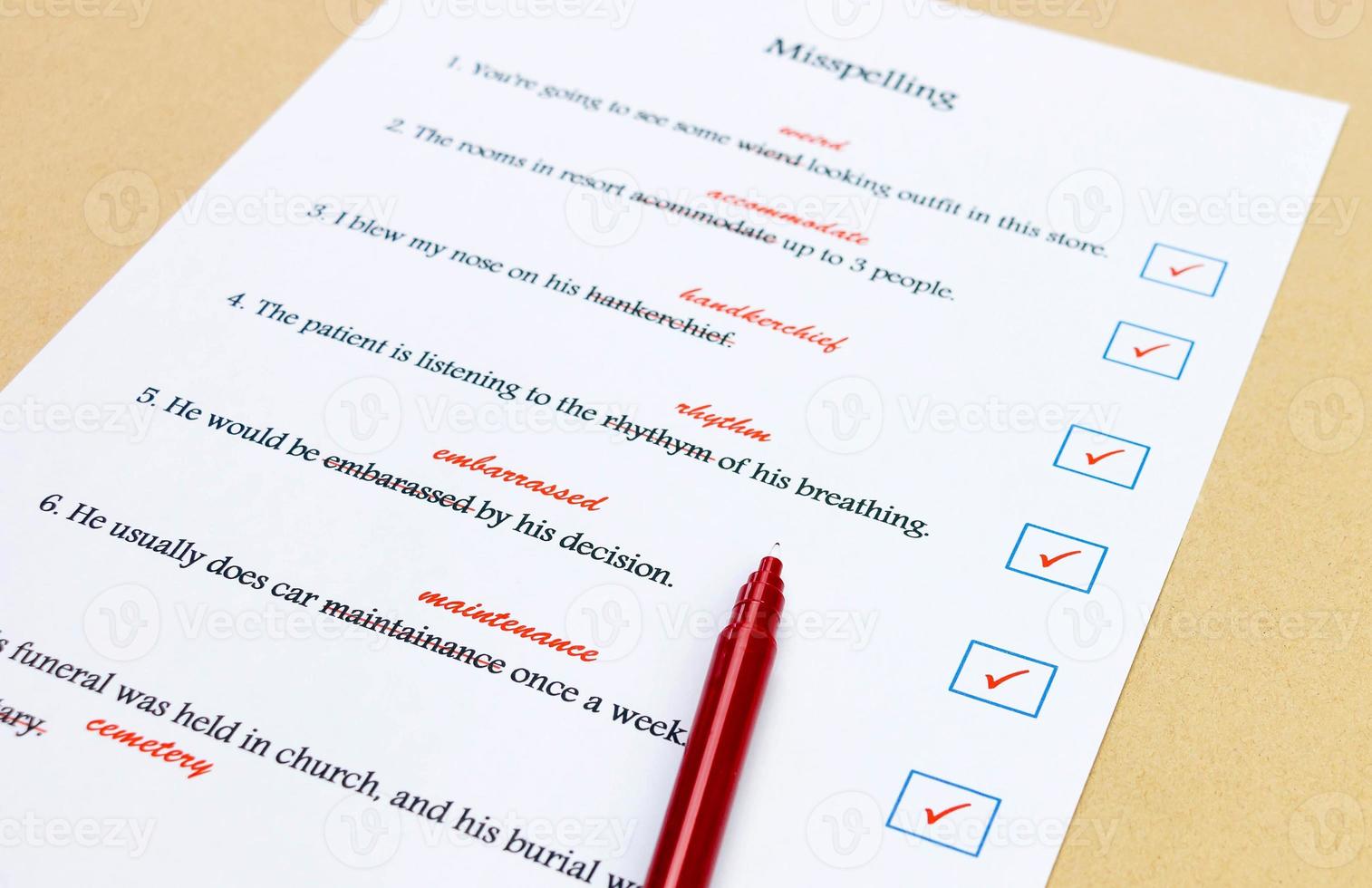 check mark box next to english exercise photo
