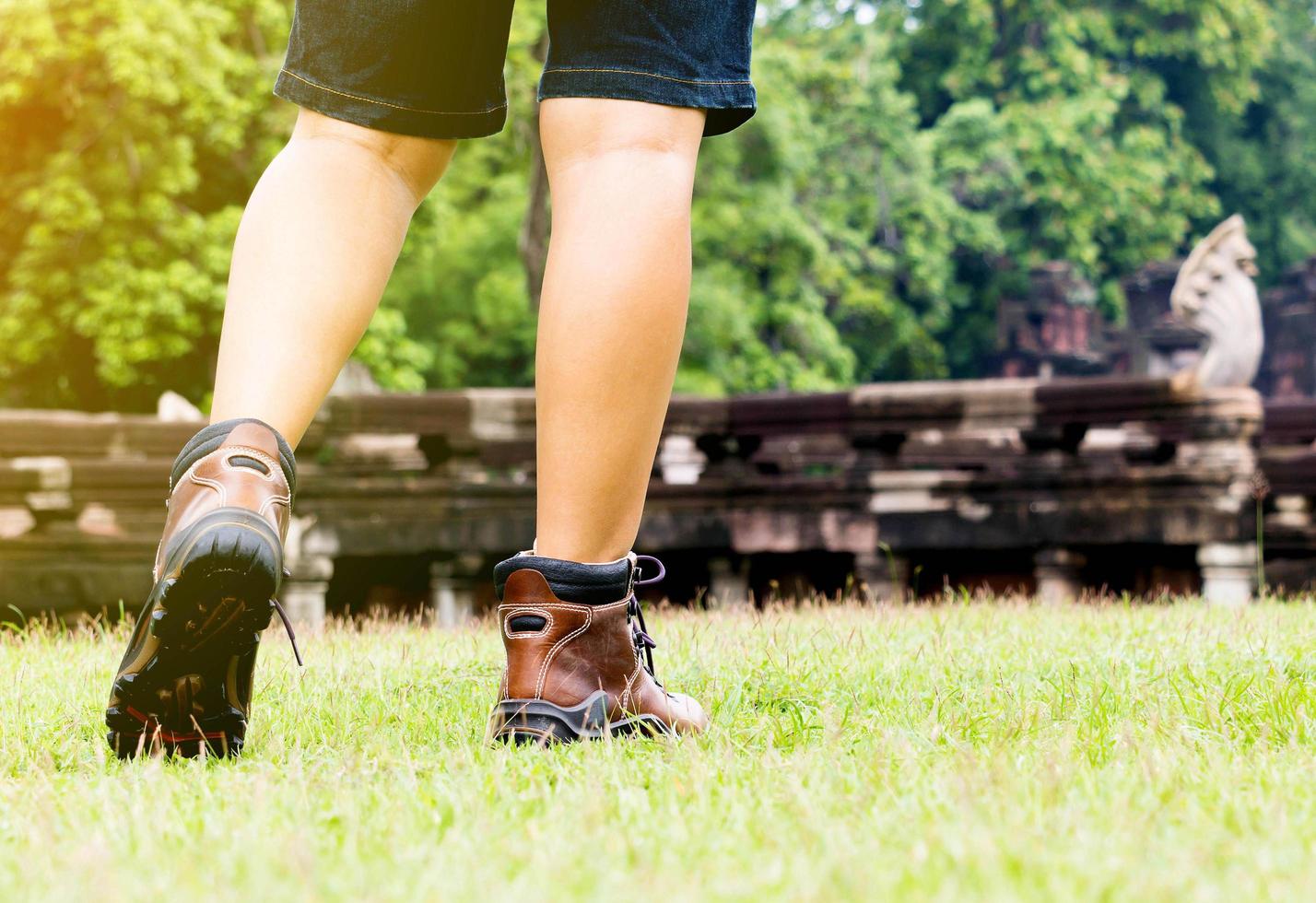 walking on green grass in summer, gradient light photo