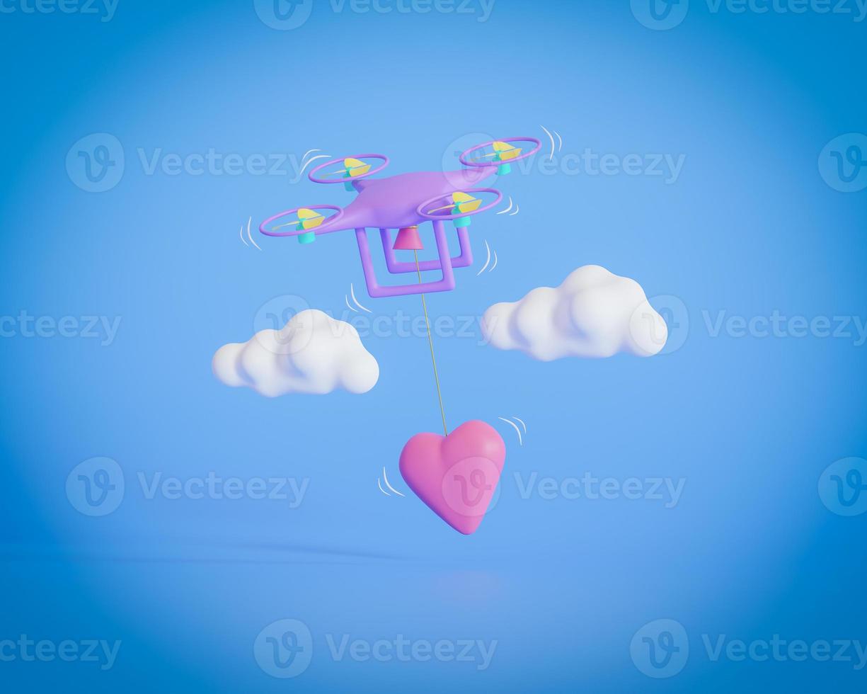 3d rendering drone quad copter icon to the sky. 3d render photo