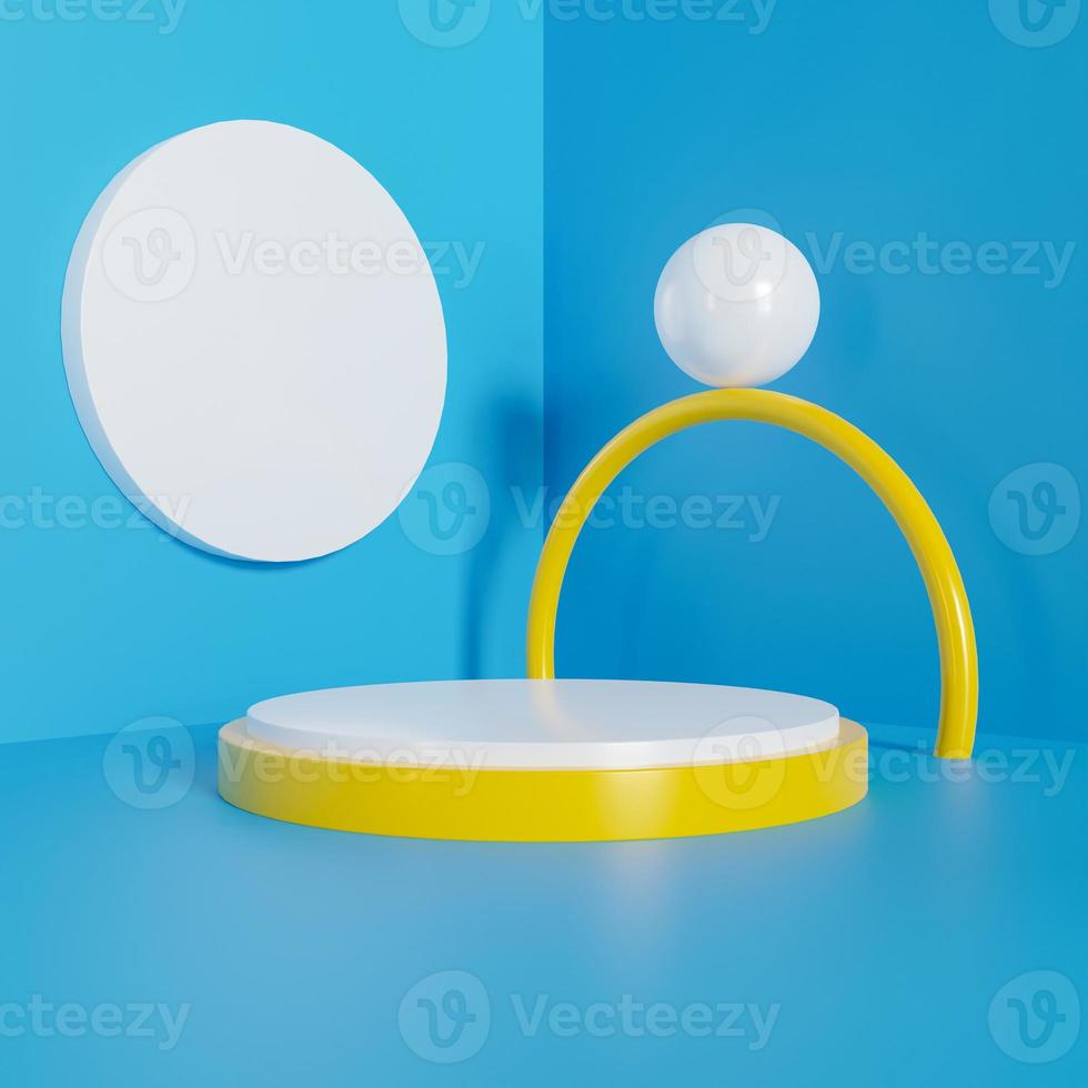 Scene with minimalist podium in blue background. 3d render photo