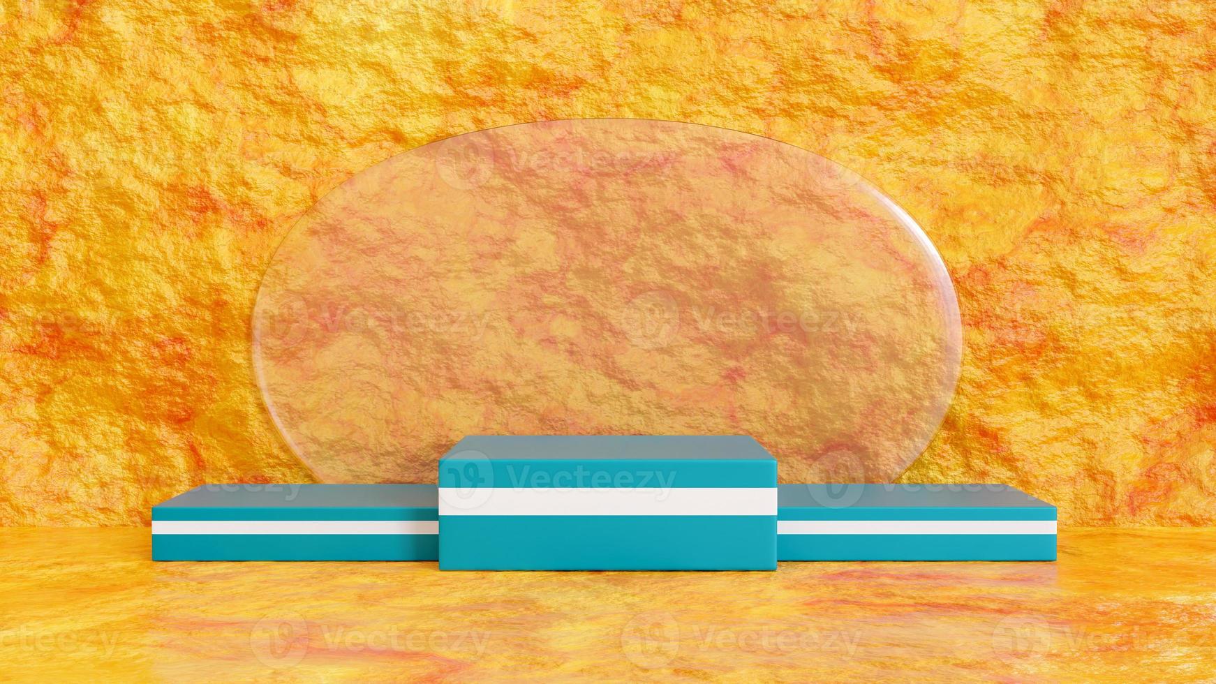 3d green podium with gold stone background. 3d render photo