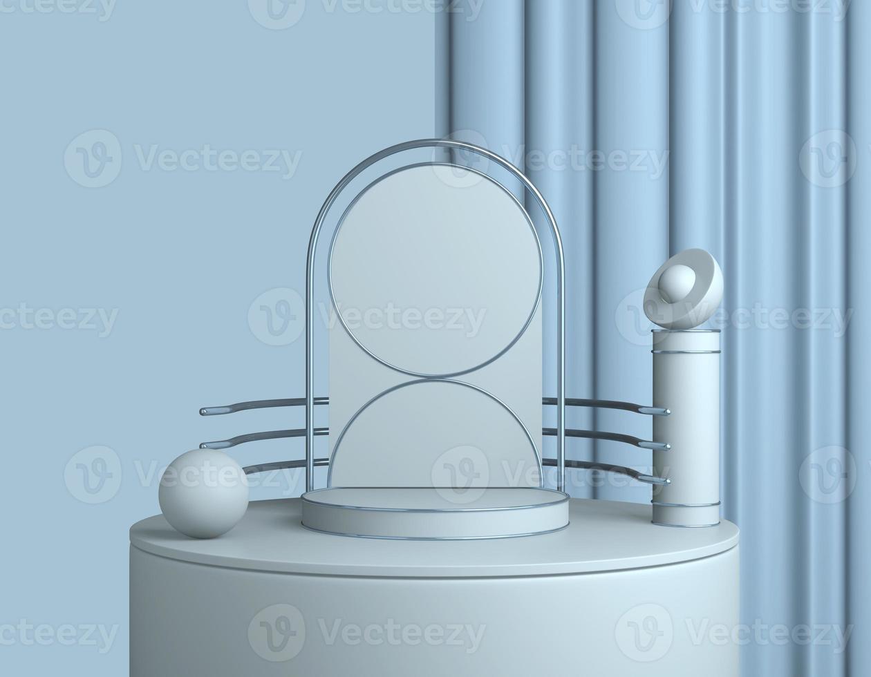 3D rendering abstract background, empty showcase podium pastel blue color. Minimal steps product presentation, simple geometric shapes. Clean light advertising web page template. photo