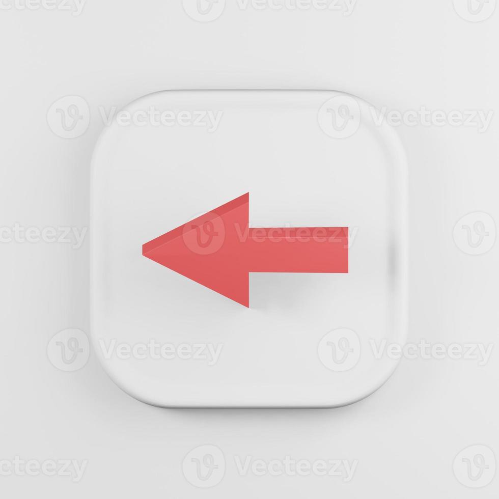 Left arrow icon cartoon style. 3d rendering white square key button, interface ui ux element. photo