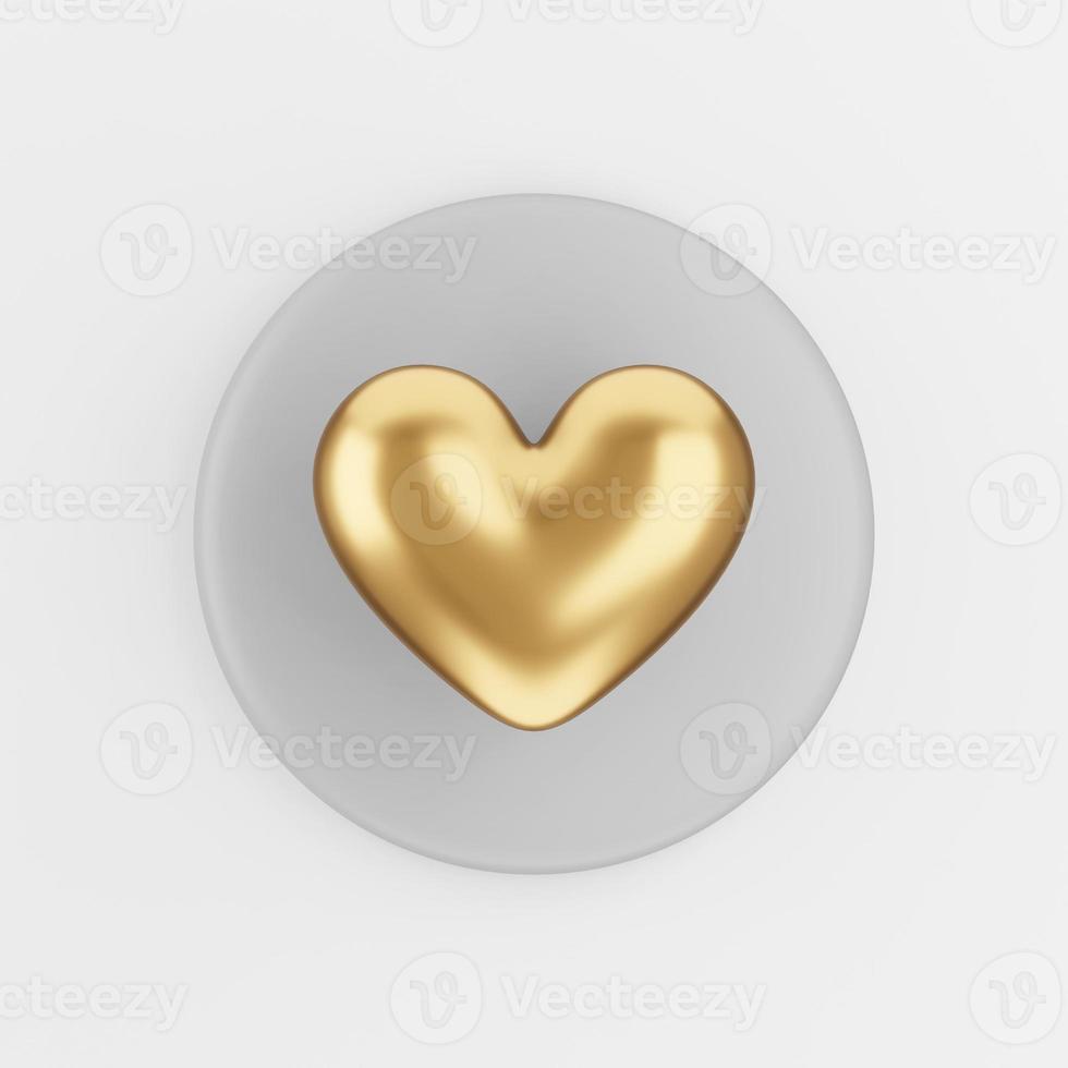 Golden realistic heart icon. 3d rendering gray round key button, interface ui ux element. photo