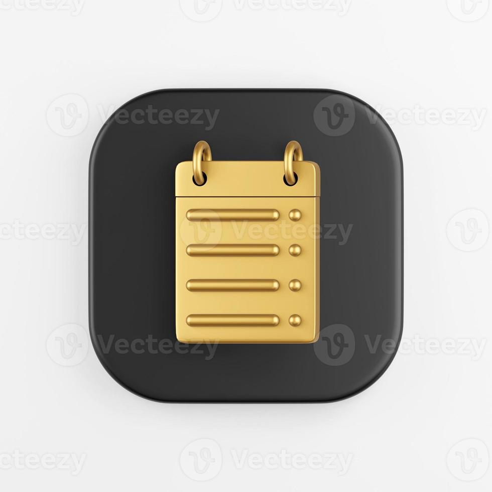 Golden calendar straight line icon. 3d rendering of black square key button, interface ui ux element. photo