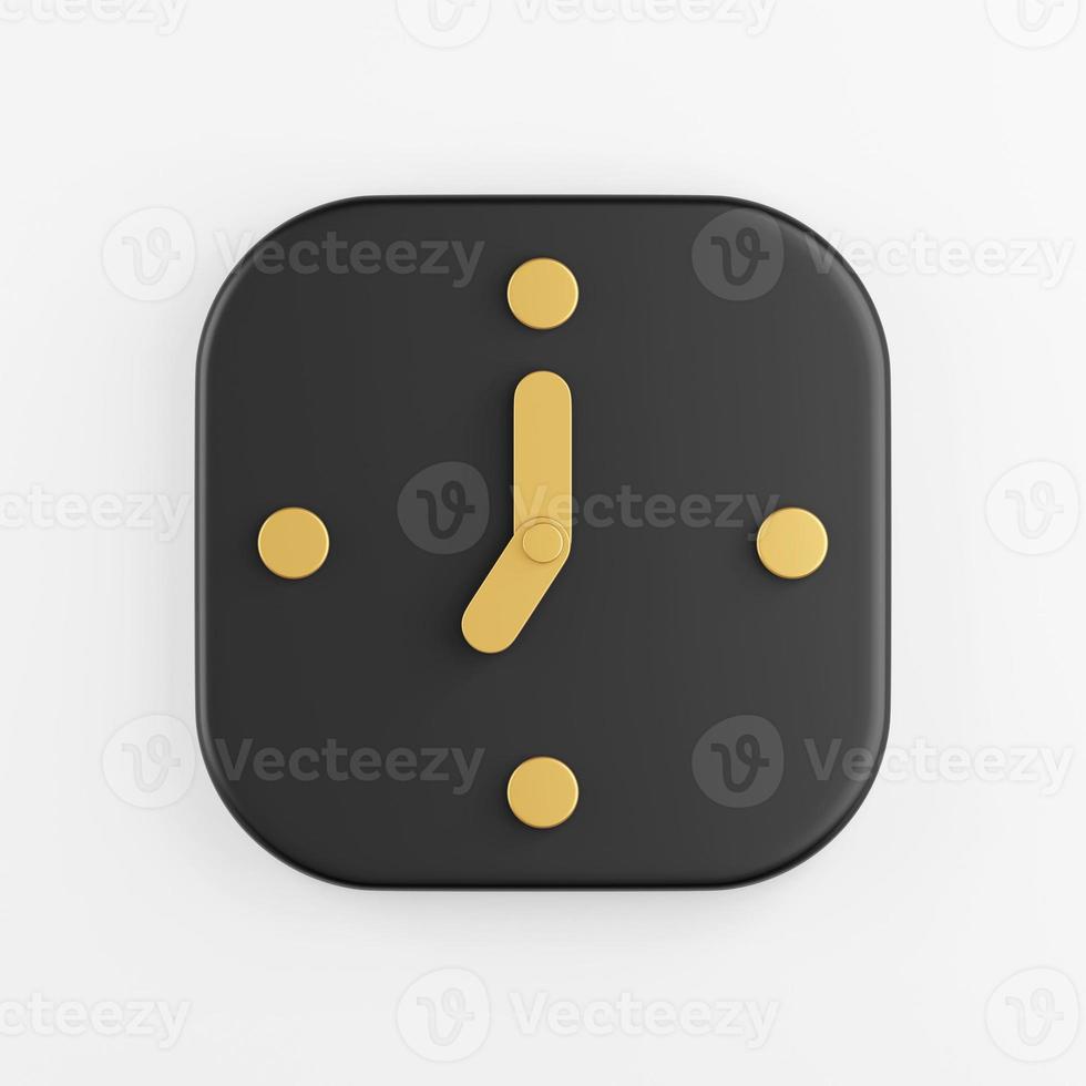 Wall clock icon with gold arrows. 3d rendering of black square key button, interface ui ux element. photo