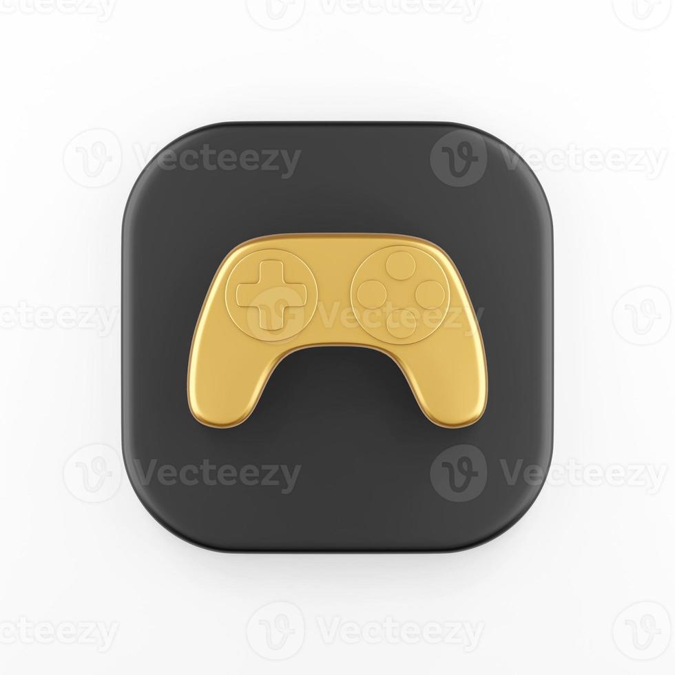 The golden joystick icon. 3d rendering black square button, interface ui ux element. photo