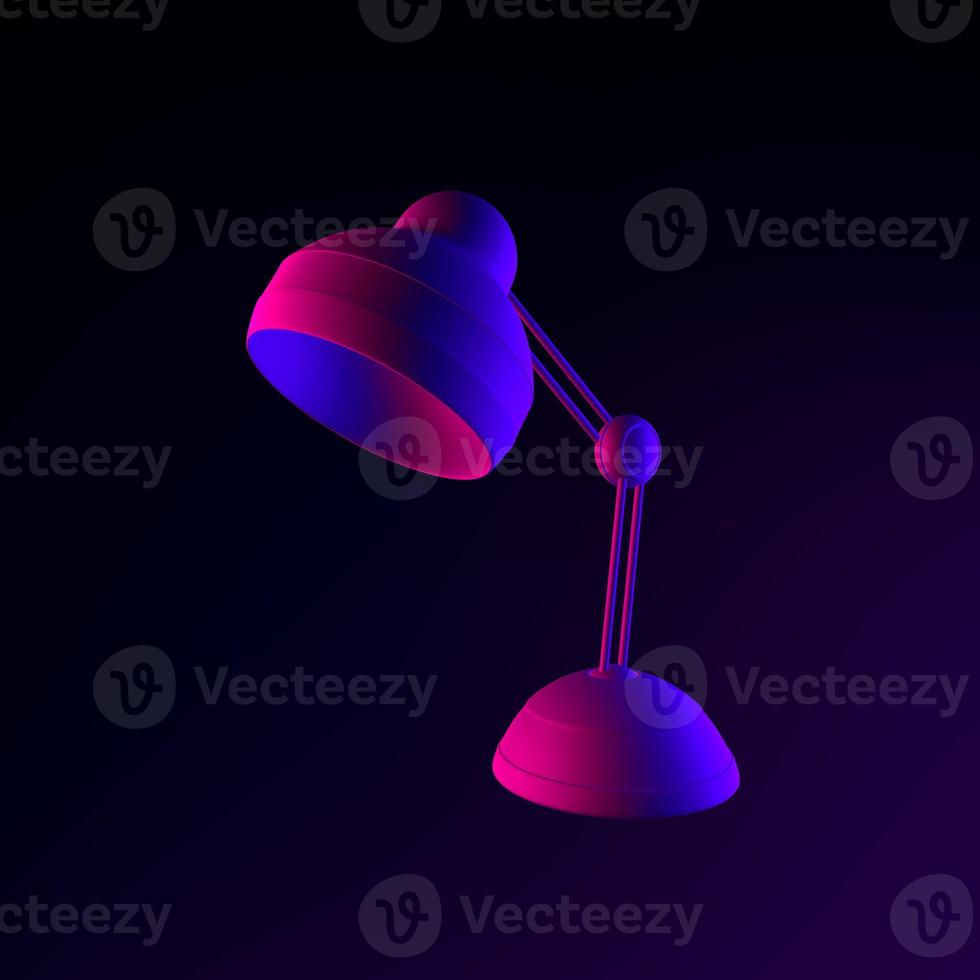 Neon table lamp icon. 3d rendering ui ux interface element. Dark glowing symbol. photo