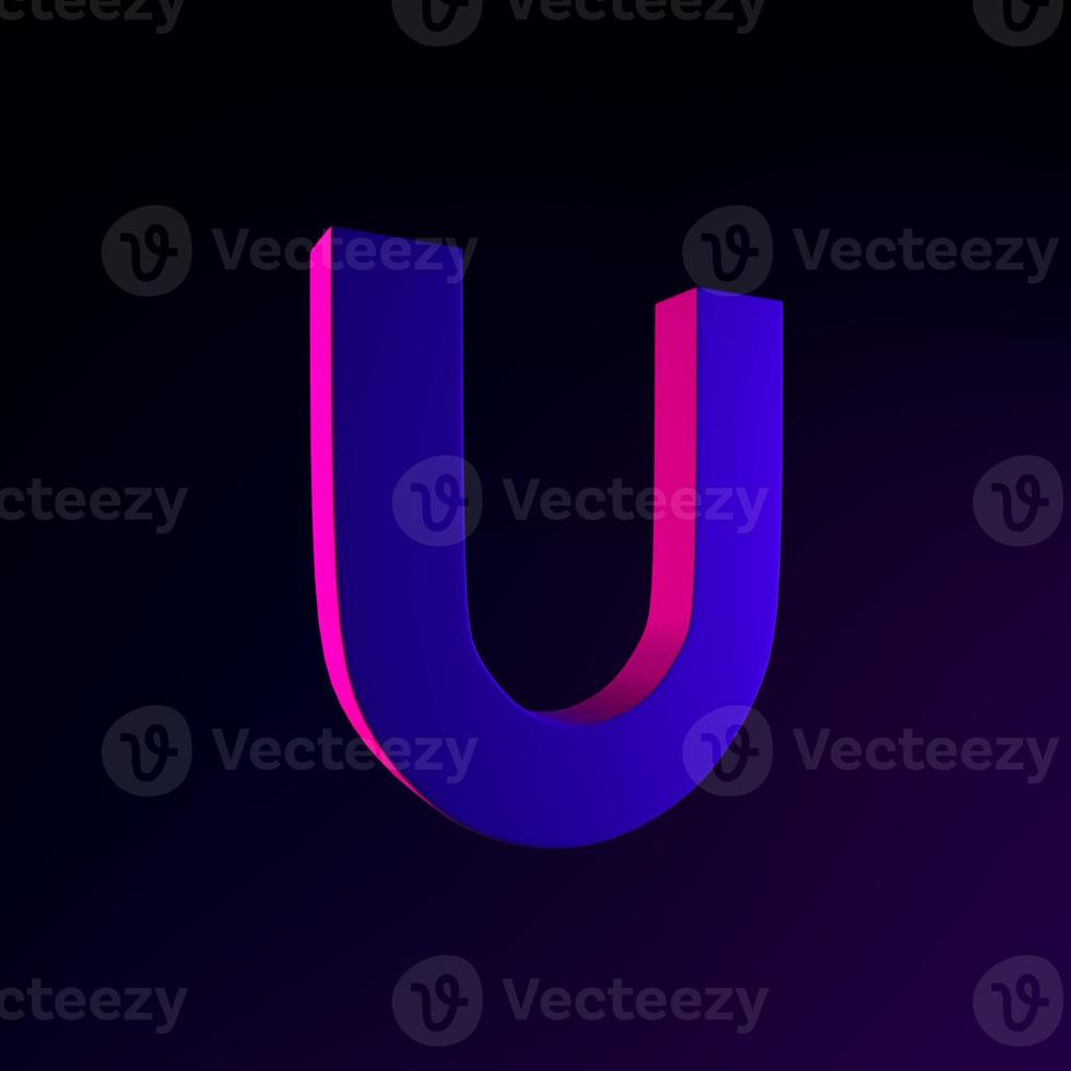 Horseshoe neon magnet icon. 3d rendering ui ux interface element. Dark glowing symbol. photo