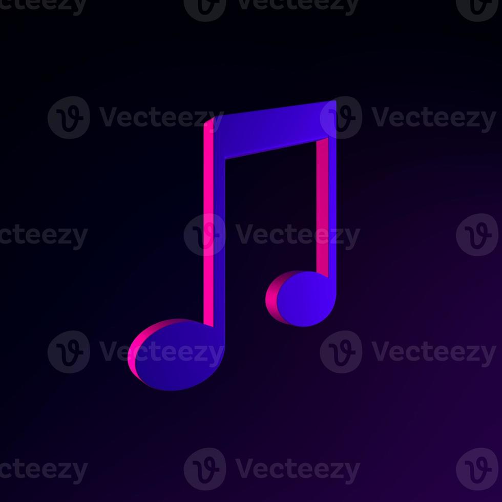 Neon flat musical note icon. 3d rendering ui ux interface element. Dark glowing symbol. photo