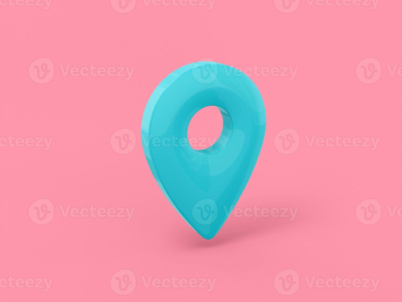 Blue mono color pin on pink solid background. Minimalistic design object. 3d rendering icon ui ux interface element. photo