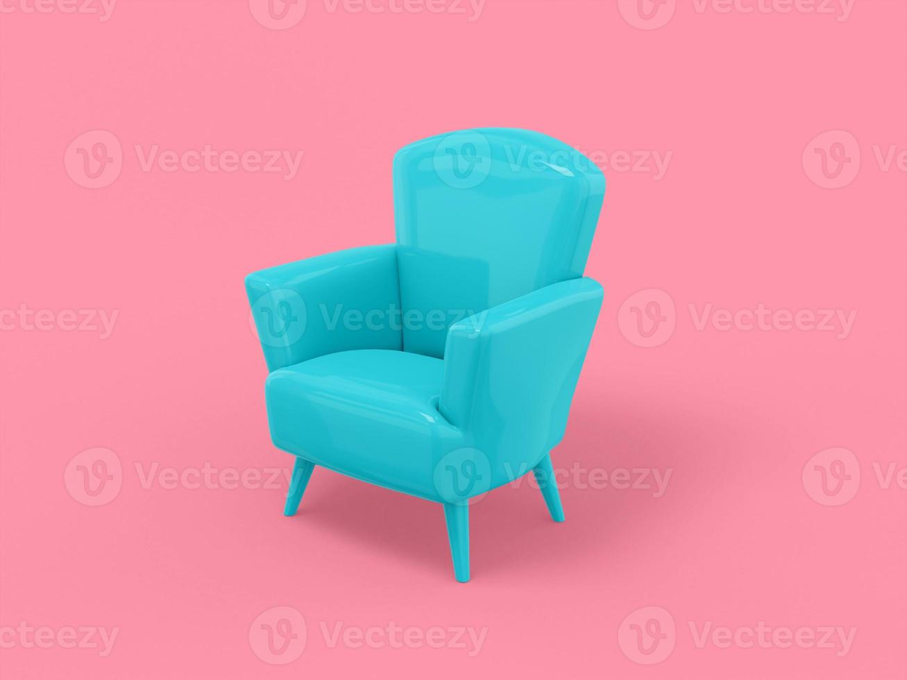 Blue single color armchair on a pink monochrome background. Minimalistic design object. 3d rendering icon ui ux interface element. photo