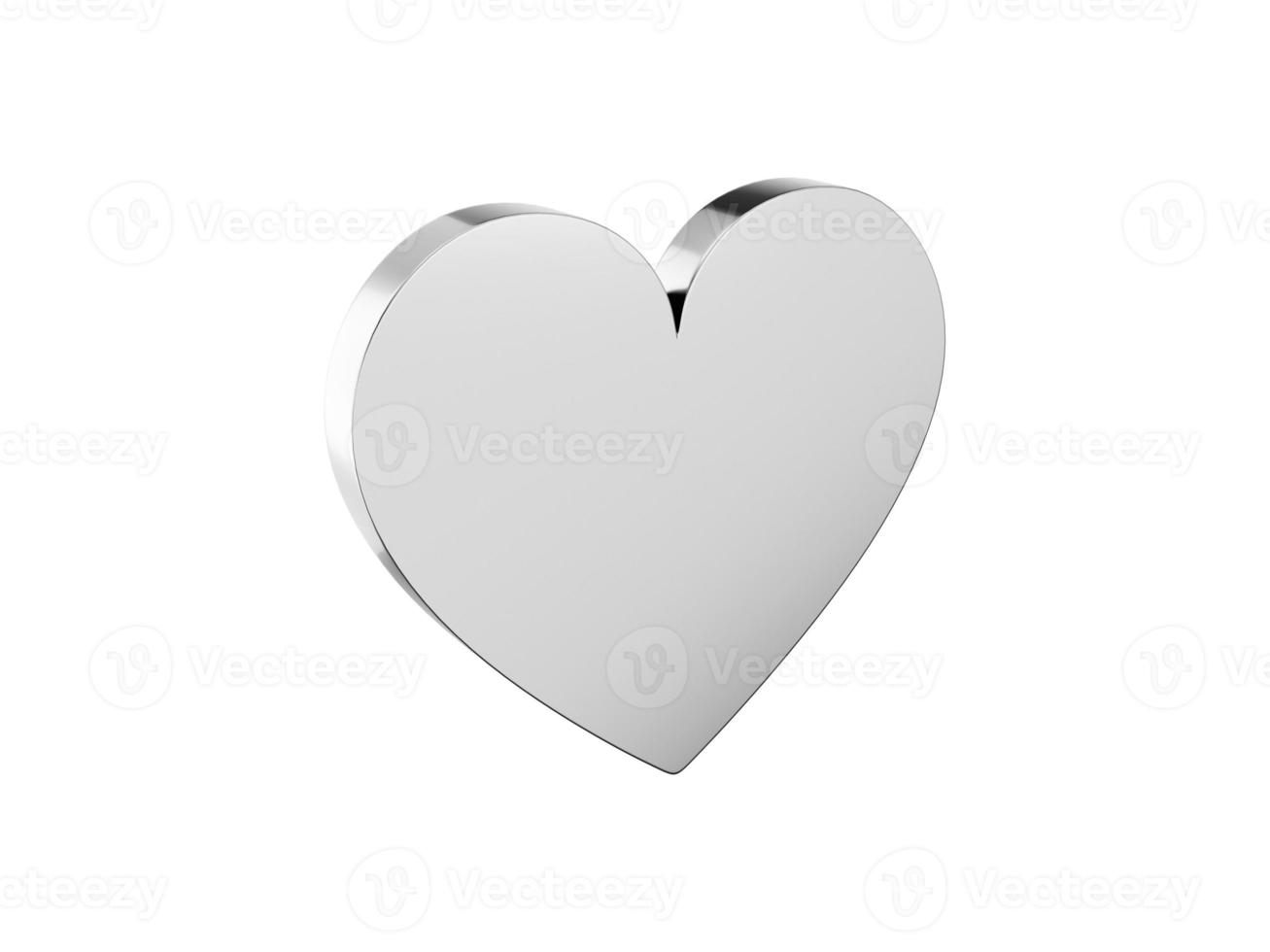 Flat metal heart. Silver one color. Symbol of love. On a plain white background. View left side. 3d rendering. photo