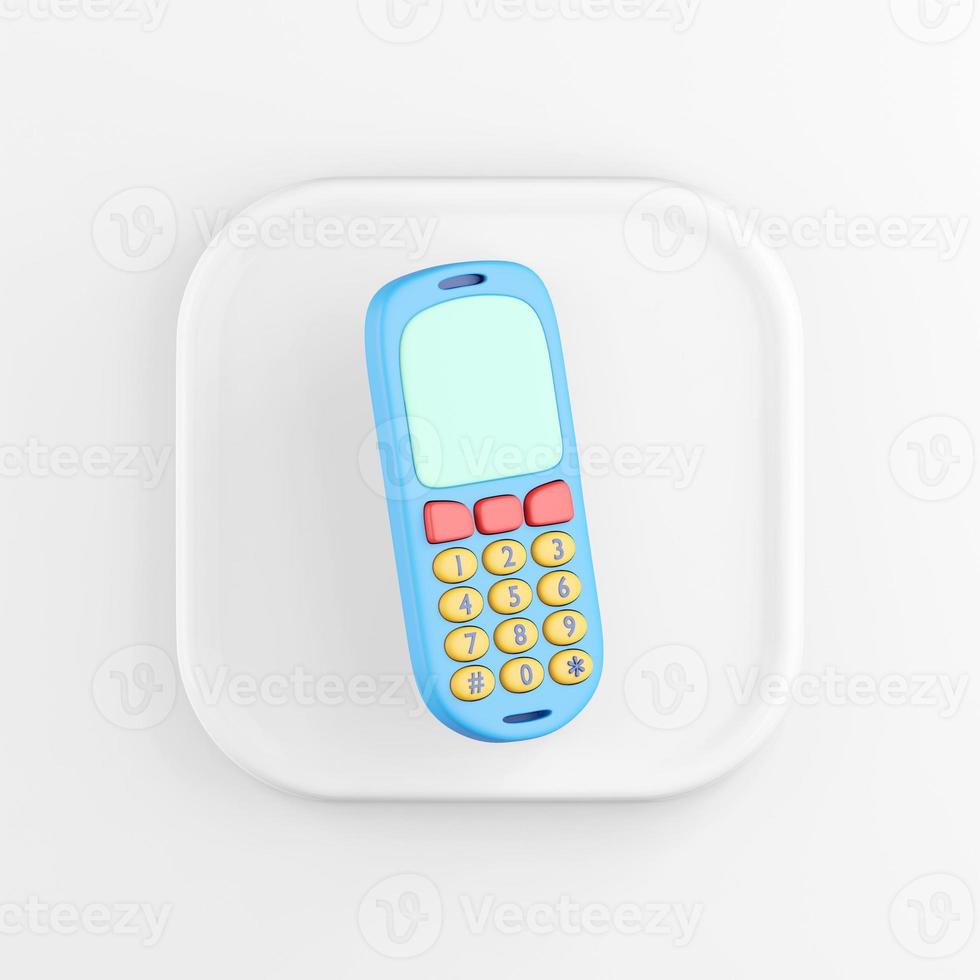 3d rendering square white icon button blue mobile phone key isolated on white background. photo