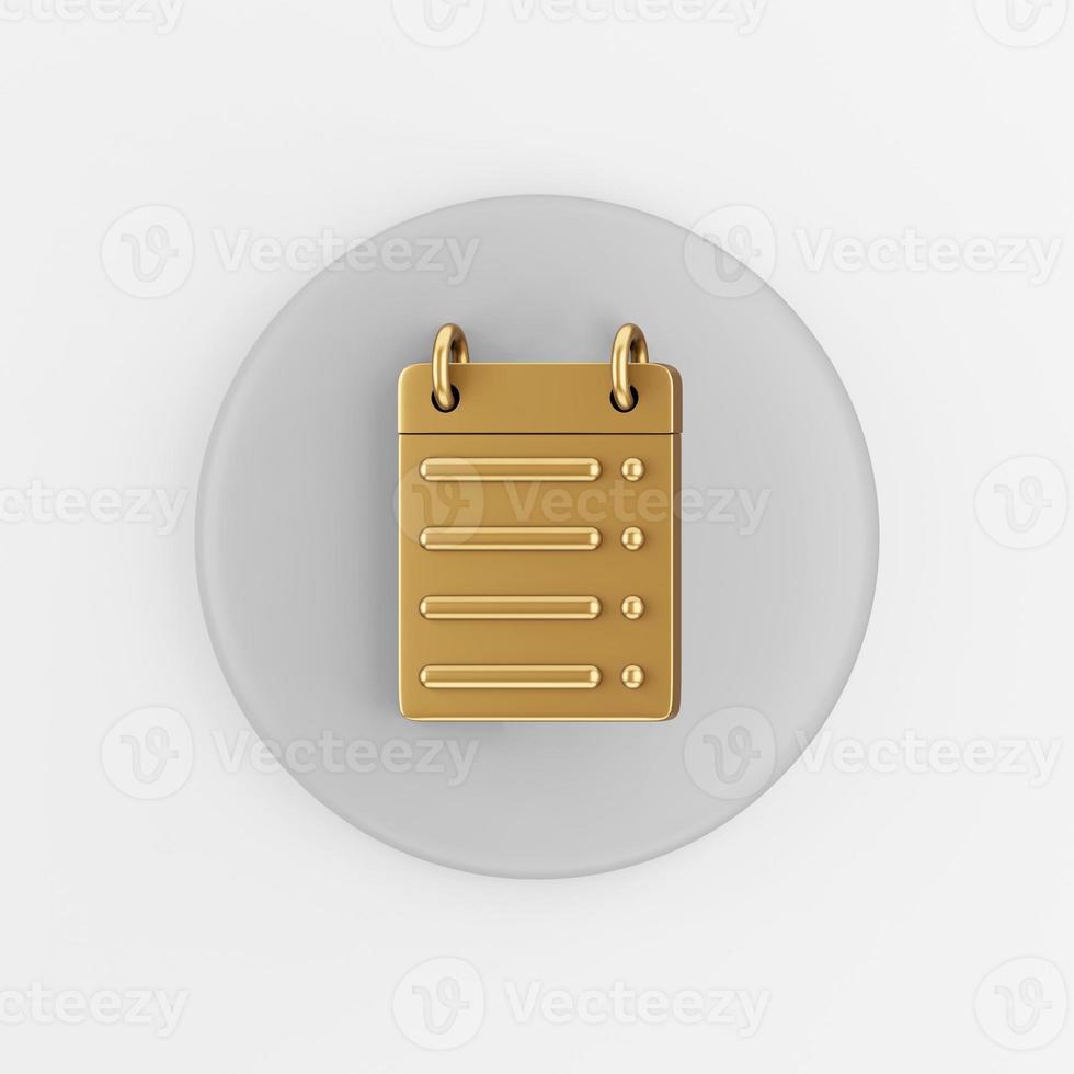 Golden calendar straight line icon. 3d rendering gray round key button, interface ui ux element. photo