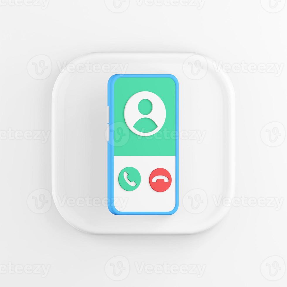 3d rendering square white icon button key blue smartphone isolated on white background. photo