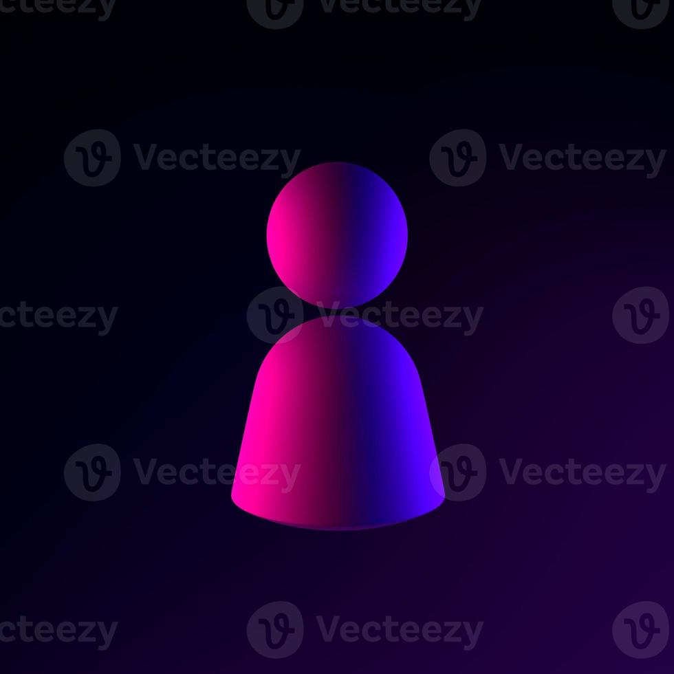 Person neon symbol icon. 3d rendering ui ux interface element. Dark glowing symbol. photo