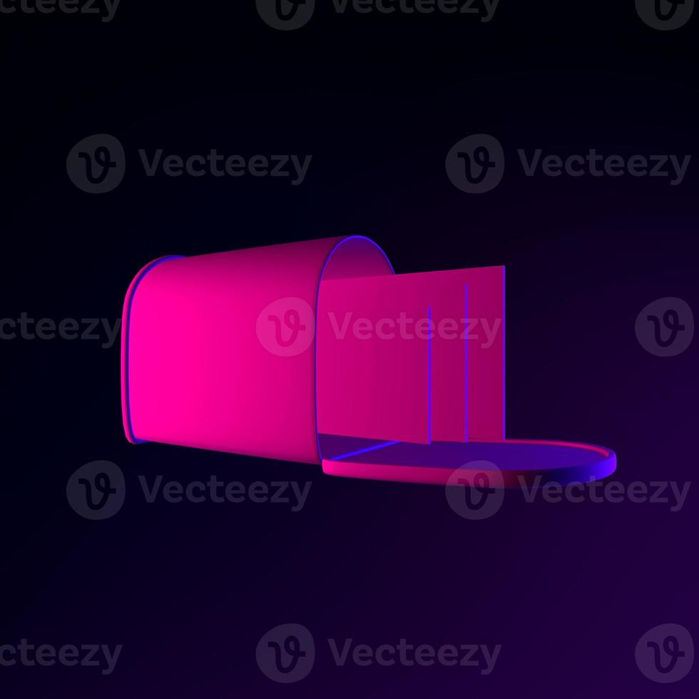 Neon mailbox icon with letters. 3d rendering ui ux interface element. Dark glowing symbol. photo