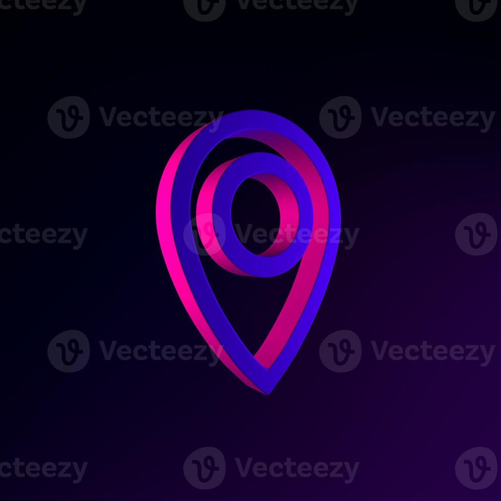 Location neon symbol linear outline icon. 3d rendering ui ux interface element. Dark glowing symbol. photo