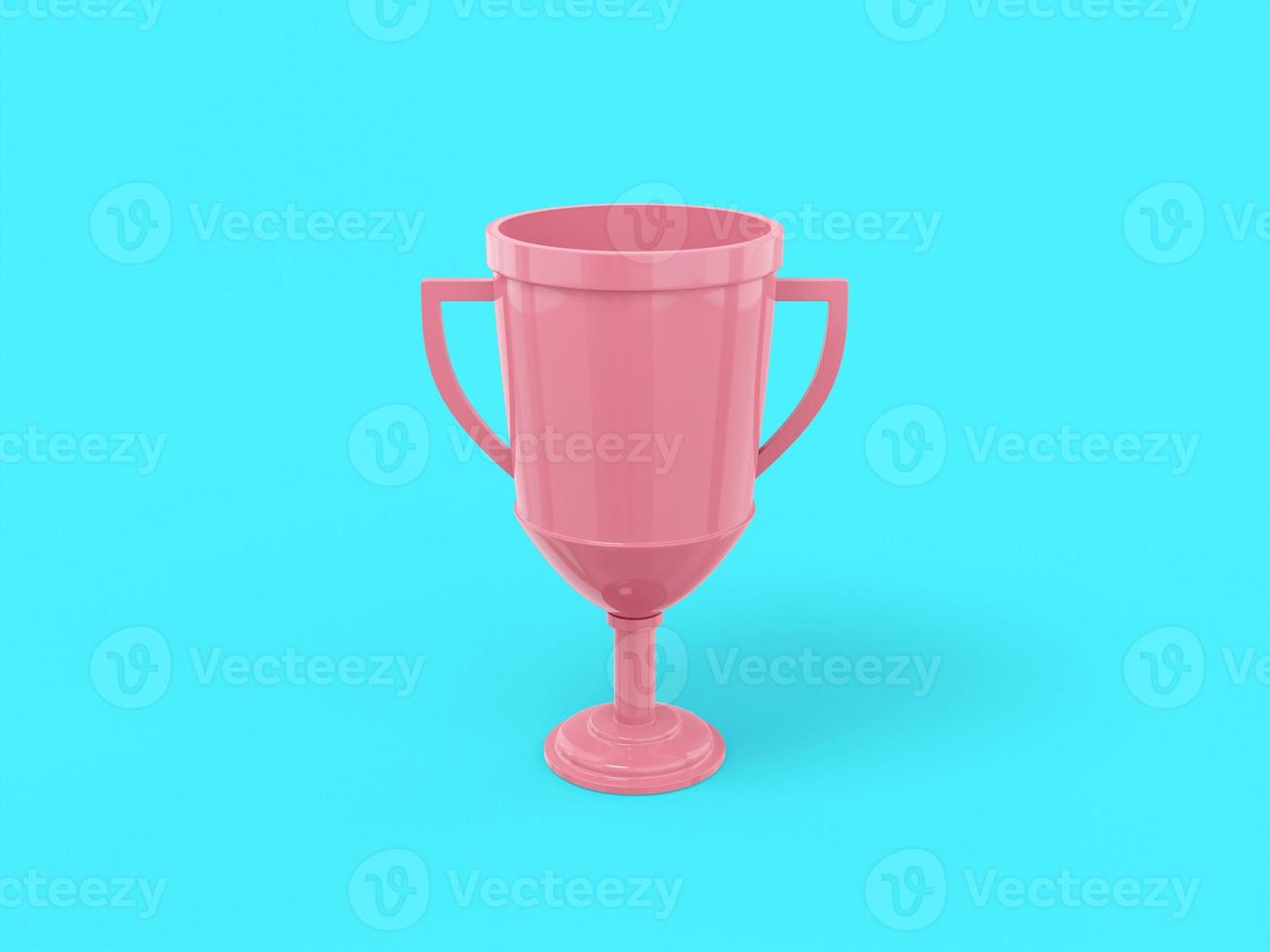 Pink one color winner cup on blue flat background. Minimalistic design object. 3d rendering icon ui ux interface element. photo