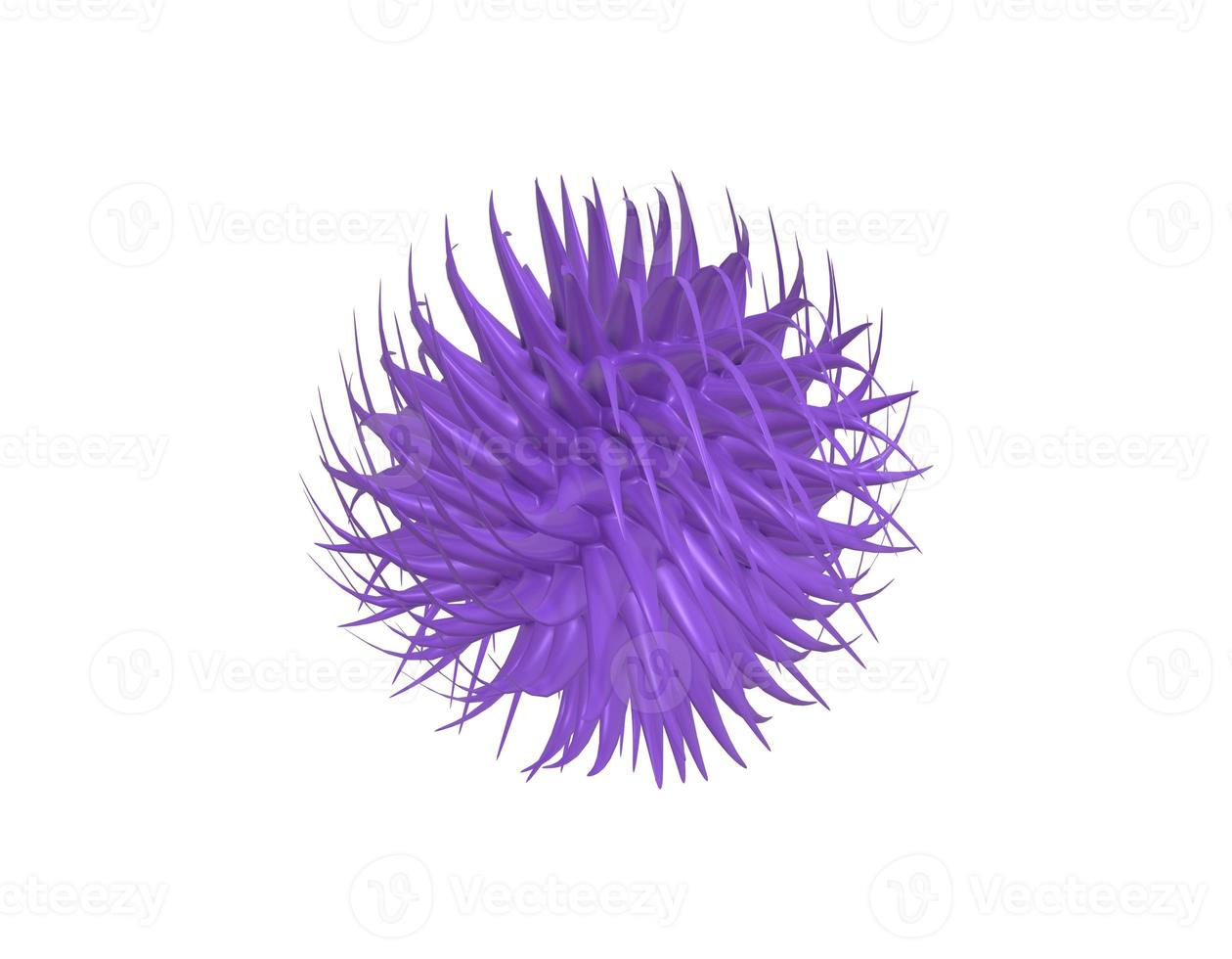 3D rendering minimalistic cartoon purple virus under the microscope, 2019-nCoV coronavirus infection bacterium on a white background. photo