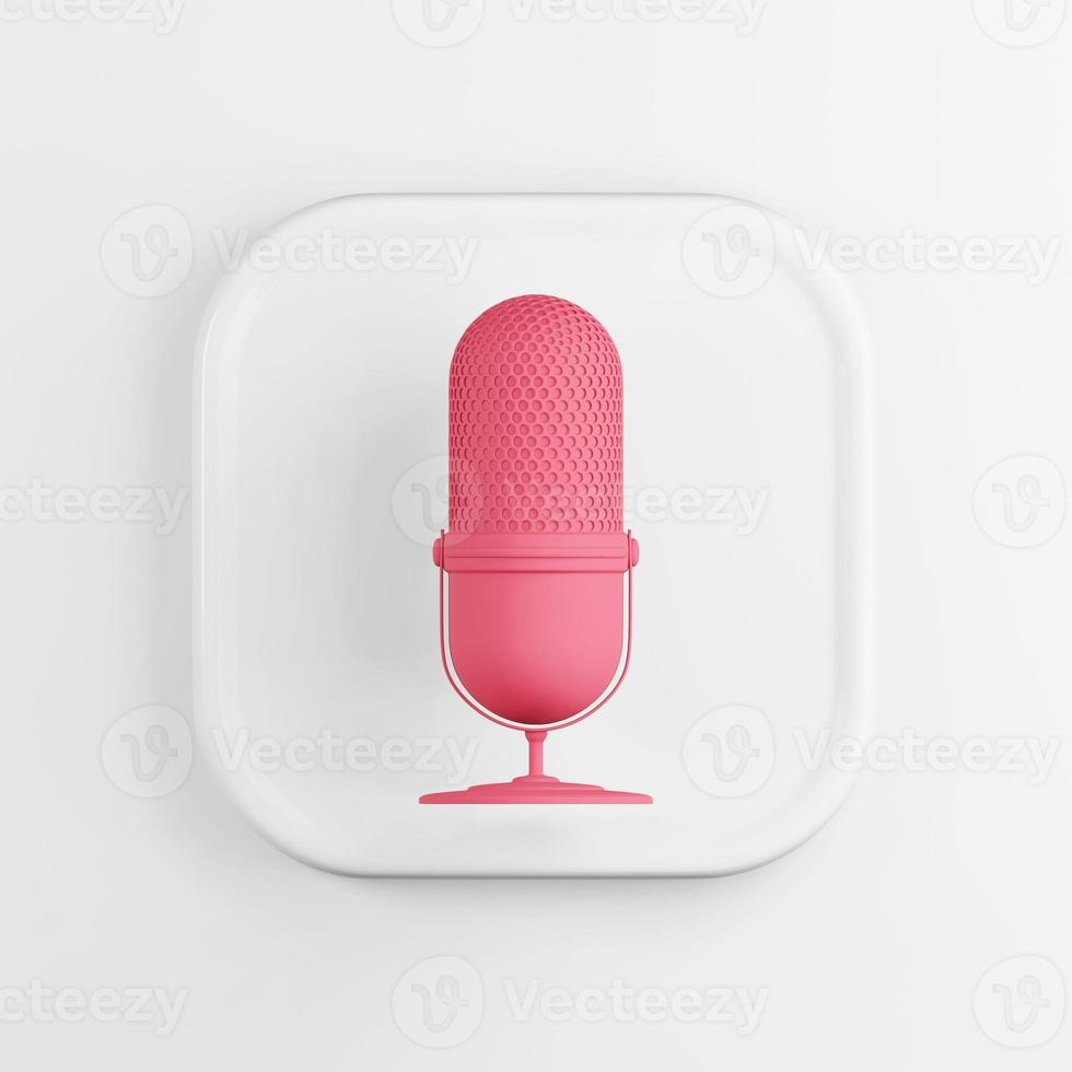 Red microphone icon. 3d rendering white square button key, interface element. photo