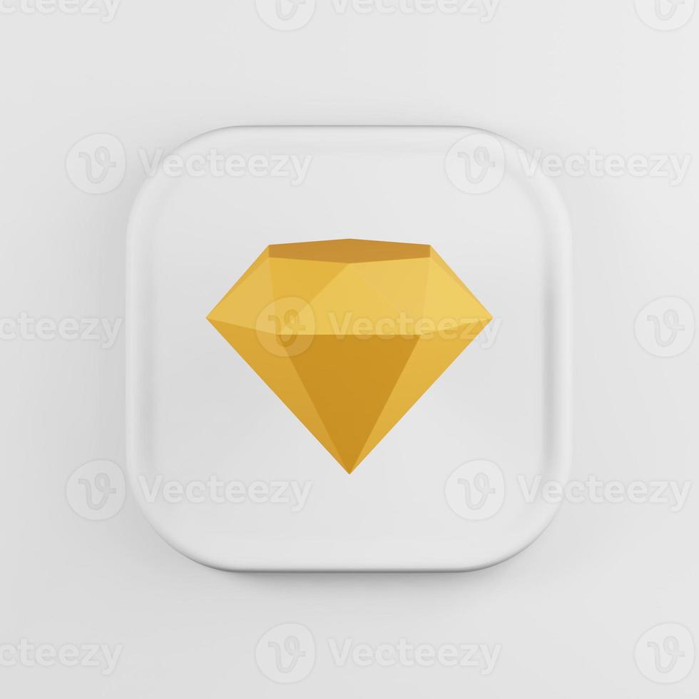 Yellow diamond icon cartoon style. 3d rendering white square key button, interface ui ux element. photo