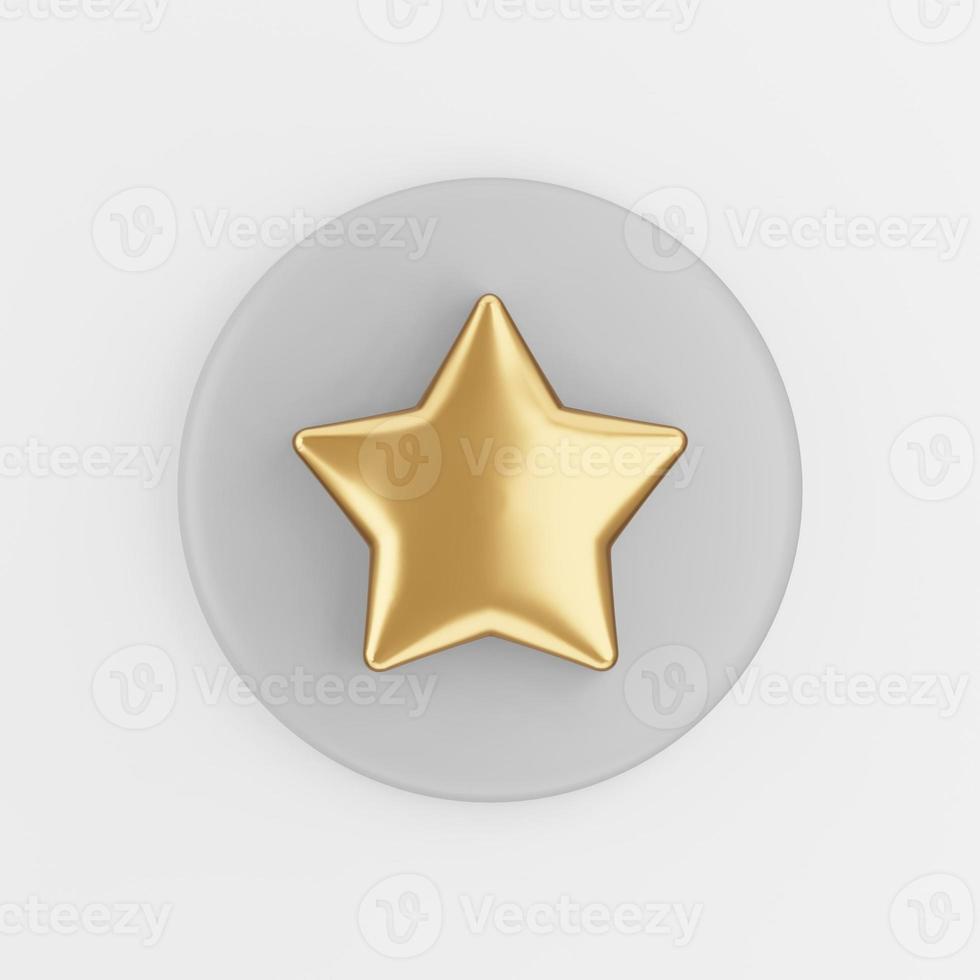 Gold star icon in cartoon style. 3d rendering gray round key button, interface ui ux element. photo