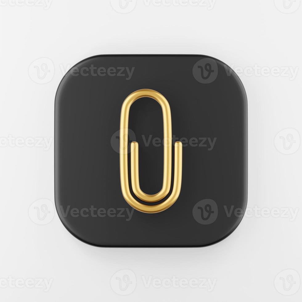 Gold paper clip icon. 3d rendering black square button key, interface ui ux element. photo