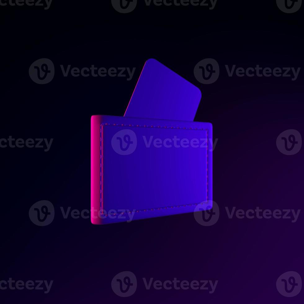 Neon wallet icon with bank cards. 3d rendering ui ux interface element. Dark glowing symbol. photo