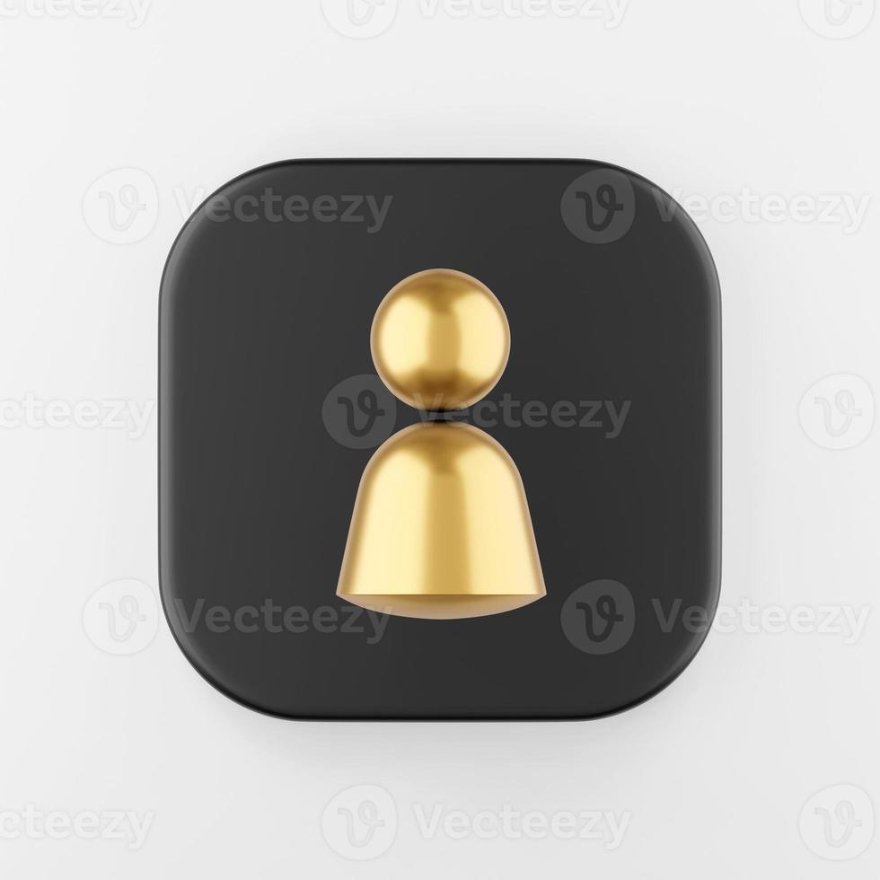 Person golden symbol icon. 3d rendering black square key button, interface ui ux element. photo