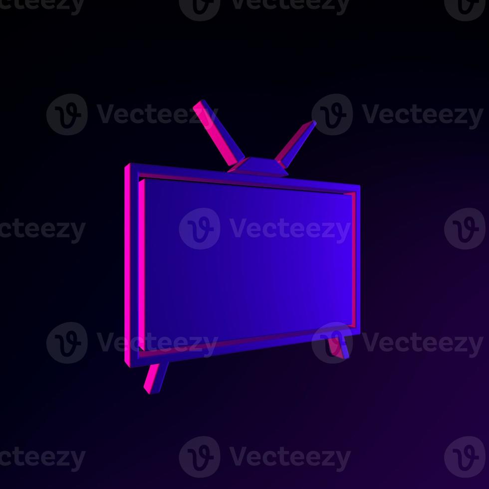 Neon retro TV icon in flat style. 3d rendering ui ux interface element. Dark glowing symbol. photo