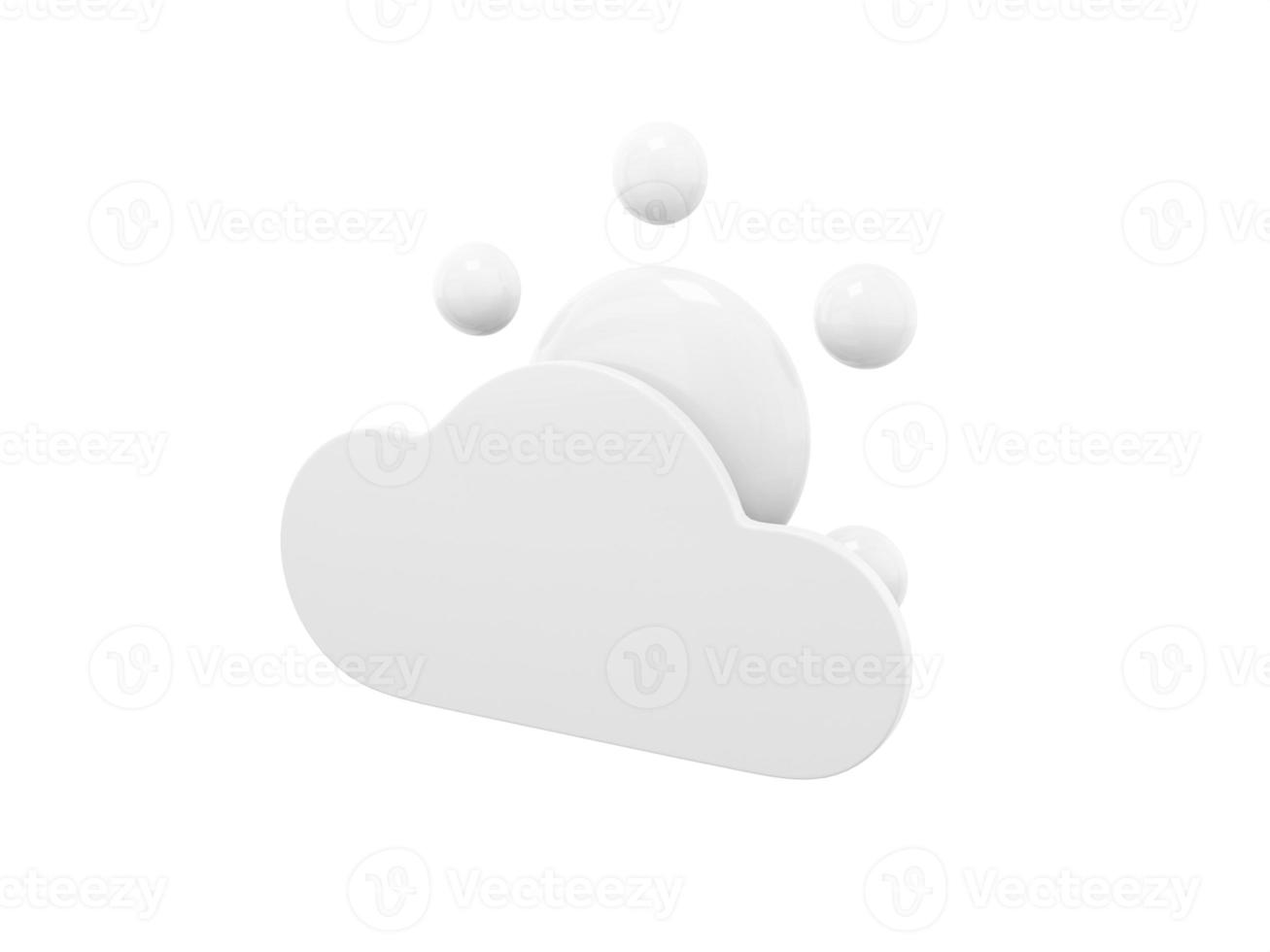 White single color cartoon sun behind cloud half view on white monochrome background. Minimalistic design object. 3d rendering icon ui ux interface element. photo