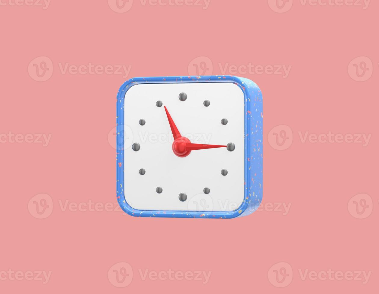 3d rendering blue alarm clock with a red arrow on a pink photo