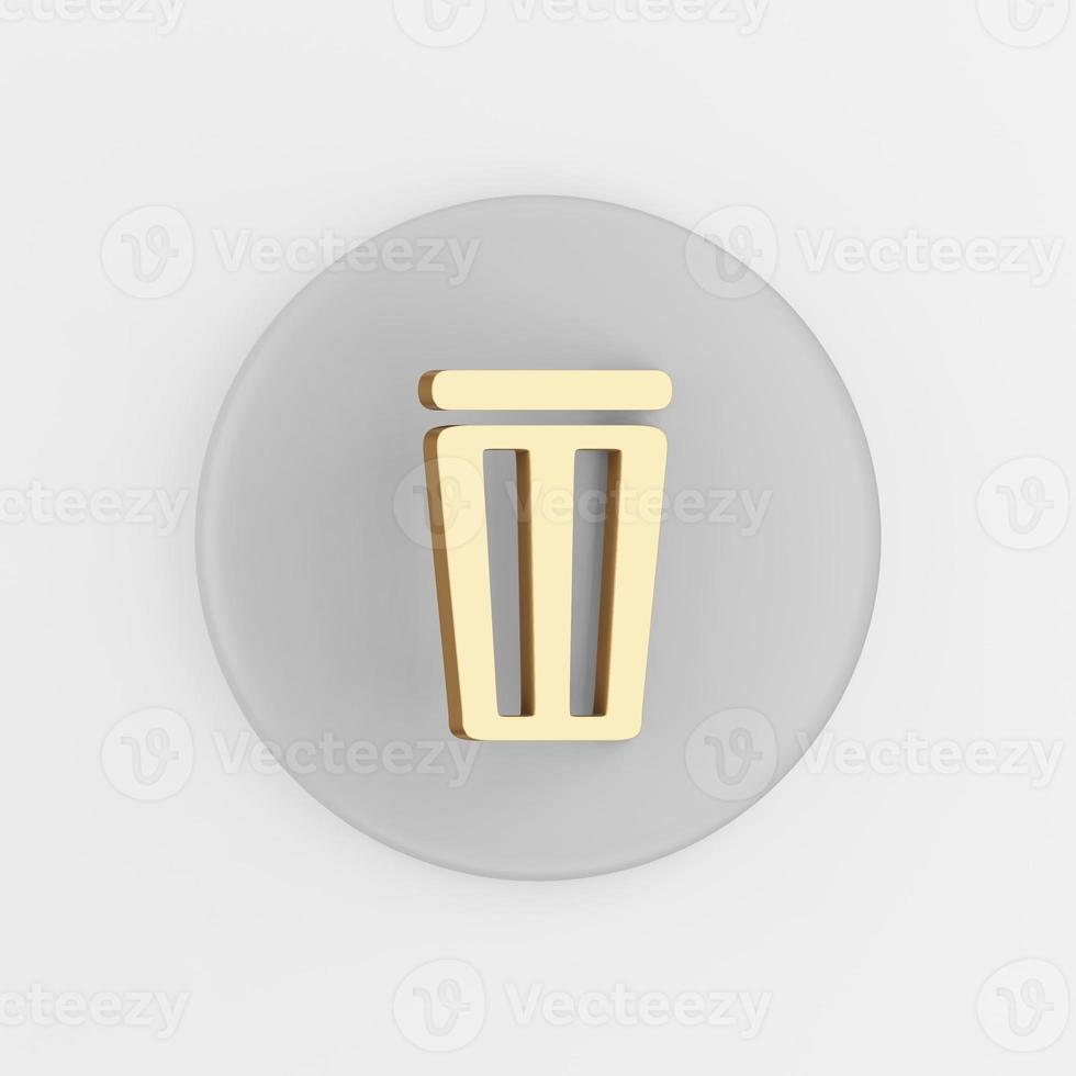 Flat outline golden trash bin icon. 3d rendering round gray key button, interface ui ux element. photo