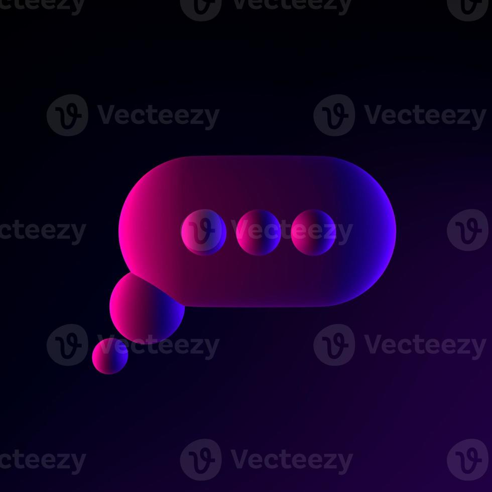 Neon round speech bubble icon. 3d rendering ui ux interface element. Dark glowing symbol. photo