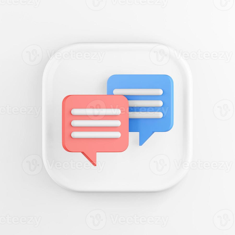 3d rendering square white icon button key red and blue speech bubbles isolated on white. photo