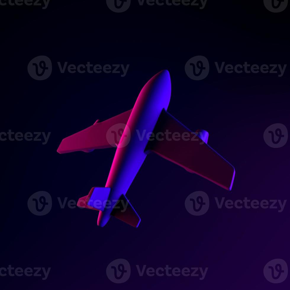 Airplane neon icon. 3d rendering ui ux interface element. Dark glowing symbol. photo