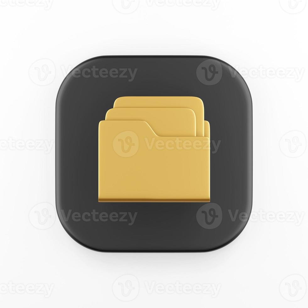 The golden folder with documents icon. 3d rendering black square button, interface ui ux element. photo