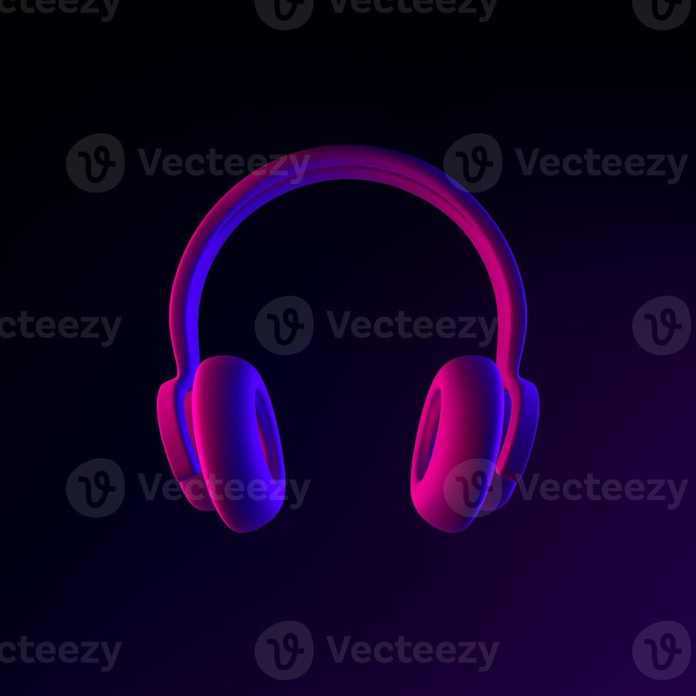 Headphones neon icon. 3d rendering ui ux interface element. Dark glowing symbol. photo