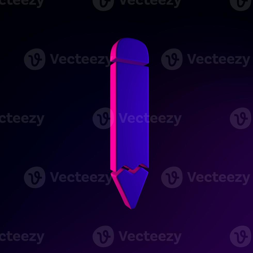 Pencil flat outline neon icon. 3d rendering ui ux interface element. Dark glowing symbol. photo