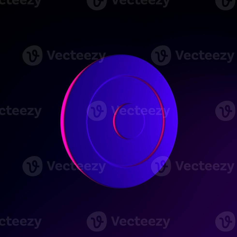 Neon goal icon. 3d rendering ui ux interface element. Dark glowing symbol. photo