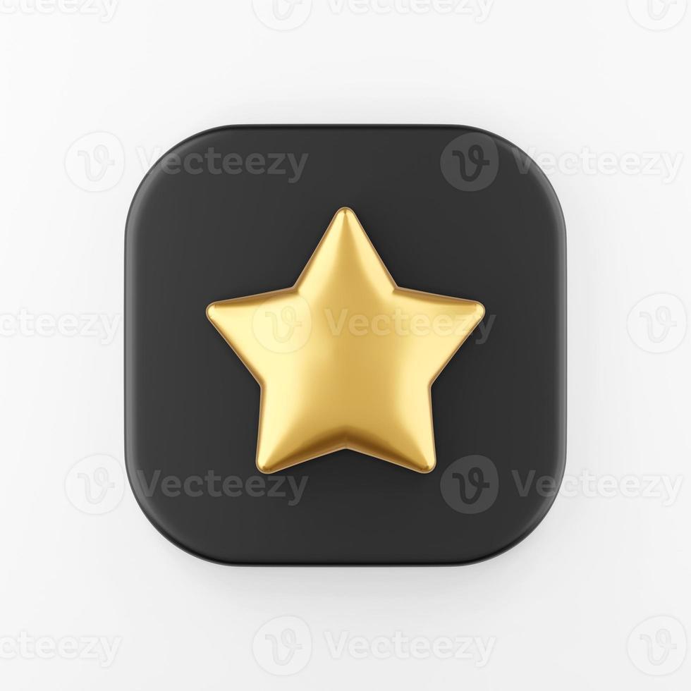 Gold star icon in cartoon style. 3d rendering black square key button, interface ui ux element. photo