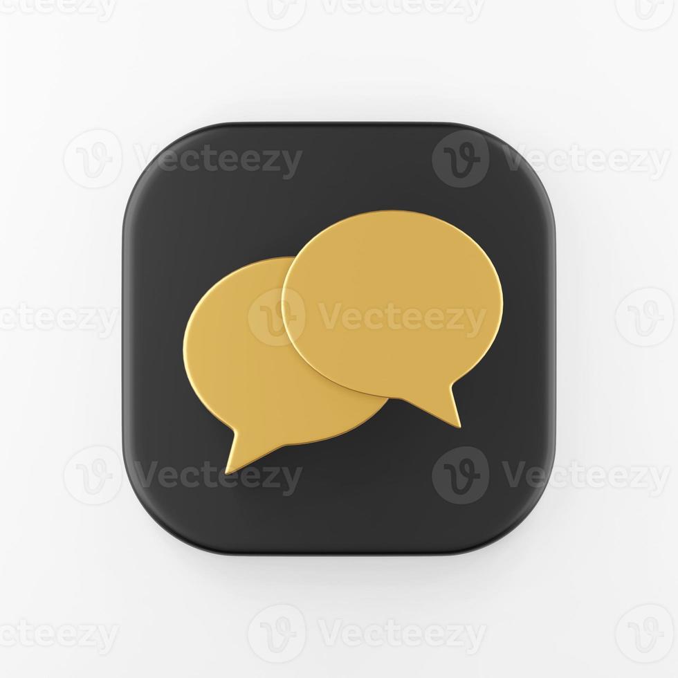 Gold round speech balloons icon. 3d rendering black square key button, interface ui ux element. photo