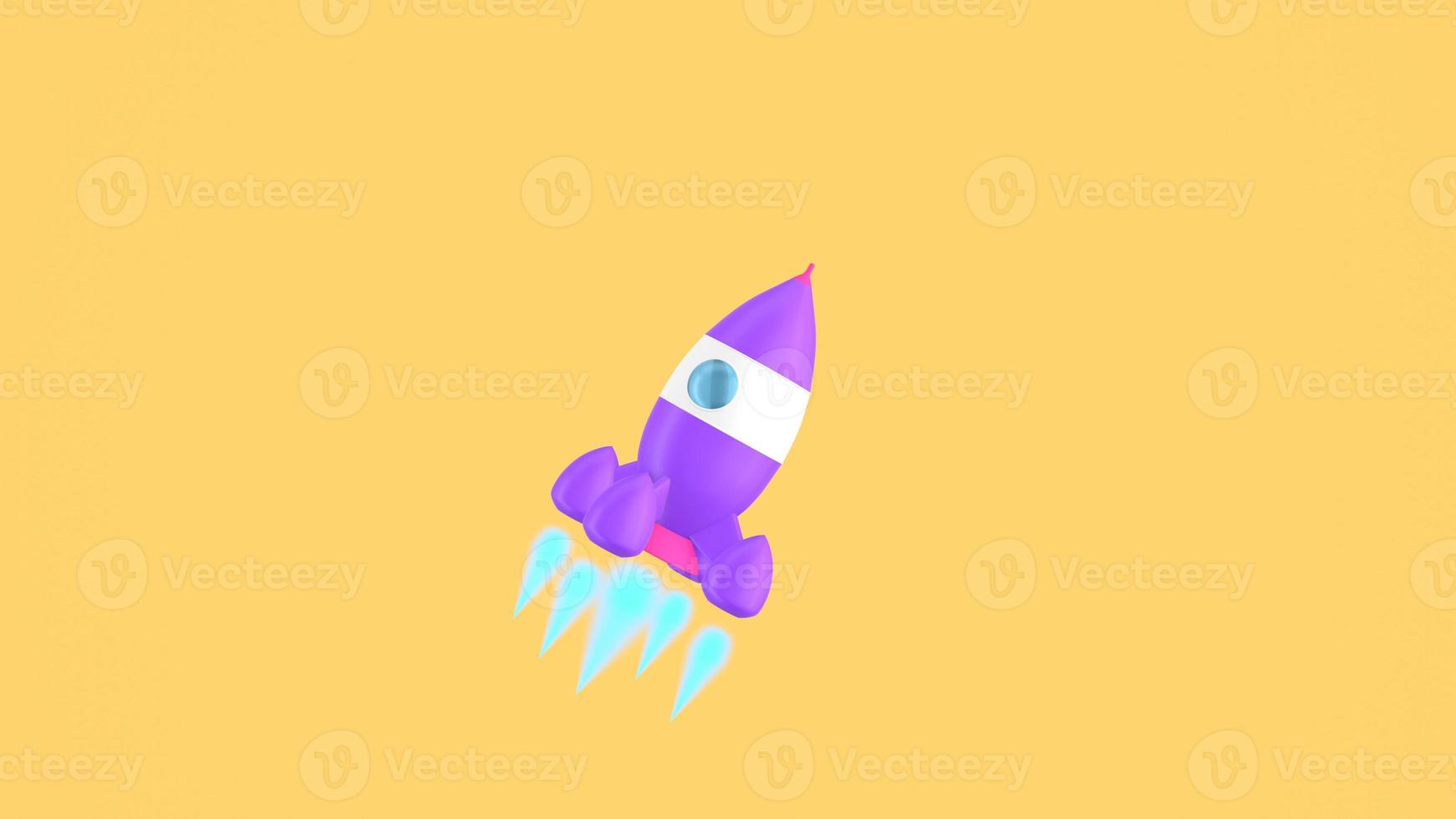 3D rendering of a vintage toy rocket flying spinning in a circular path on a yellow background. Space travel bright cartoon style. photo