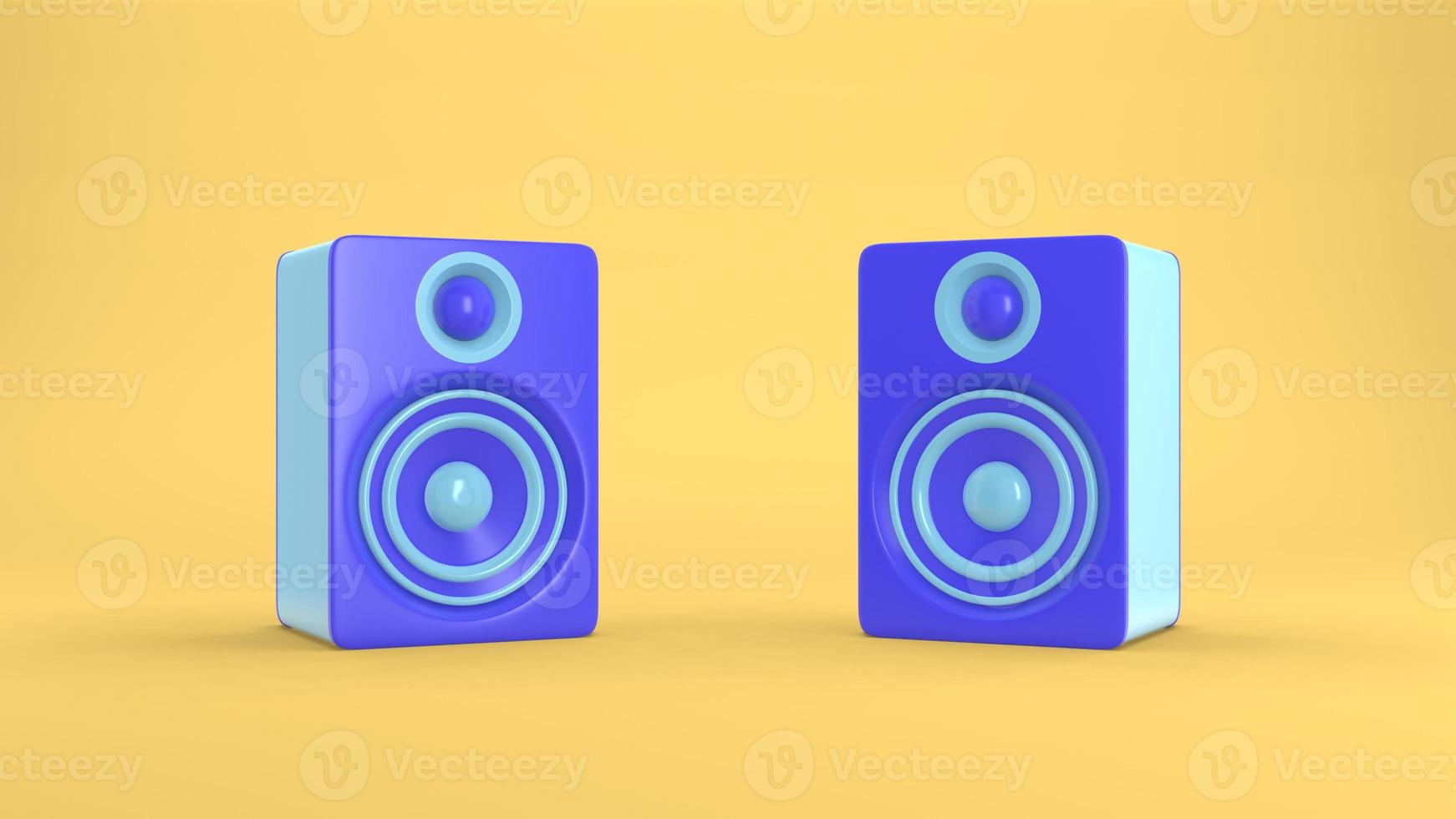 3D rendering music speakers jumping and dancing in an active, fun rhythm. Funny bright animation cartoon style. Positive fast motion party, concert, web page. photo