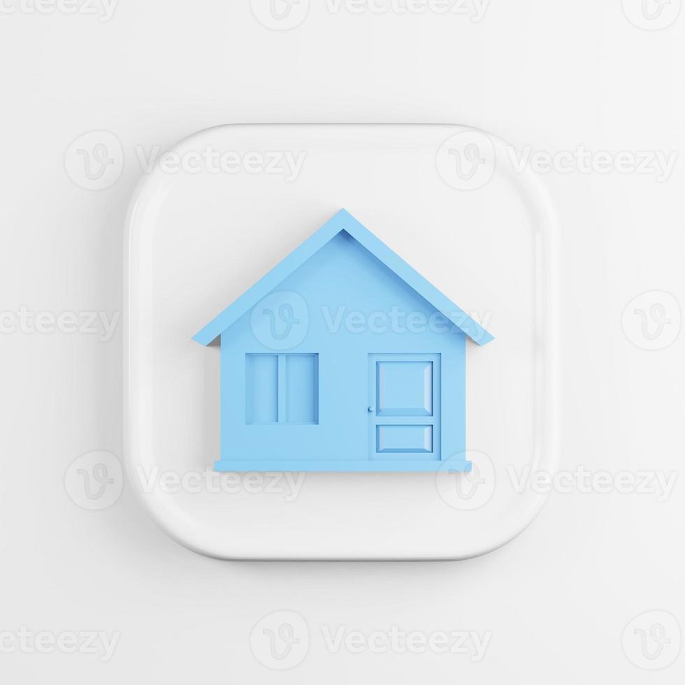 Blue house icon. 3d rendering white square button key, interface element. photo