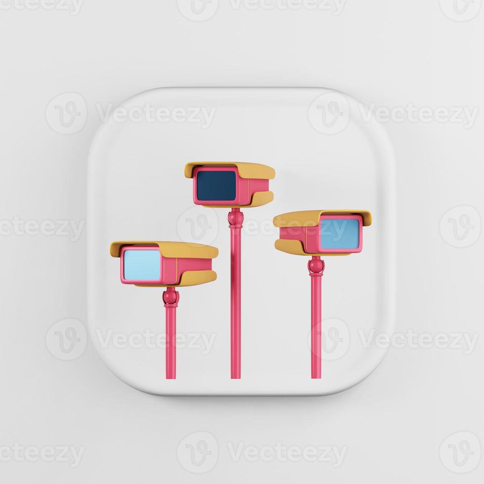 icono de cámara de color cctv. Tecla de botón cuadrado blanco de renderizado 3d, elemento ui ux de interfaz. foto